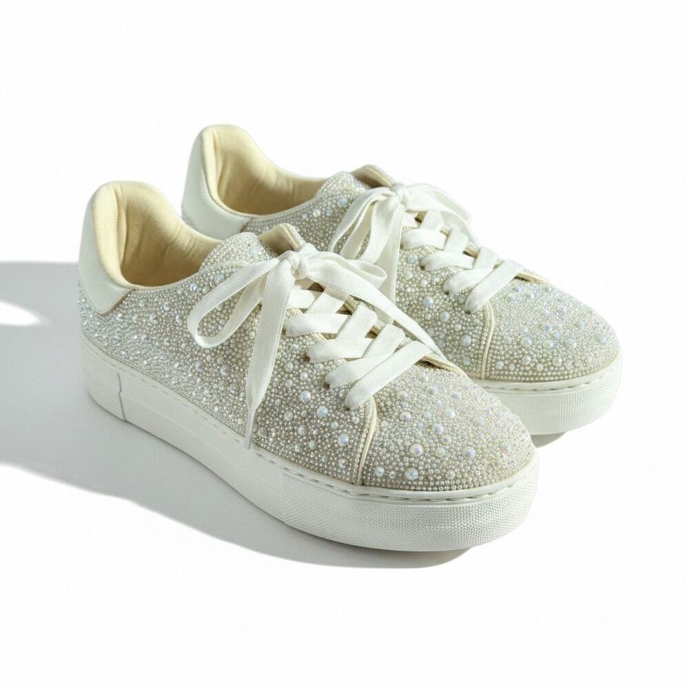 Betsey Johnson Sparkly Sidny Platform Sneaker Women's Size 8.5M Ivory /White